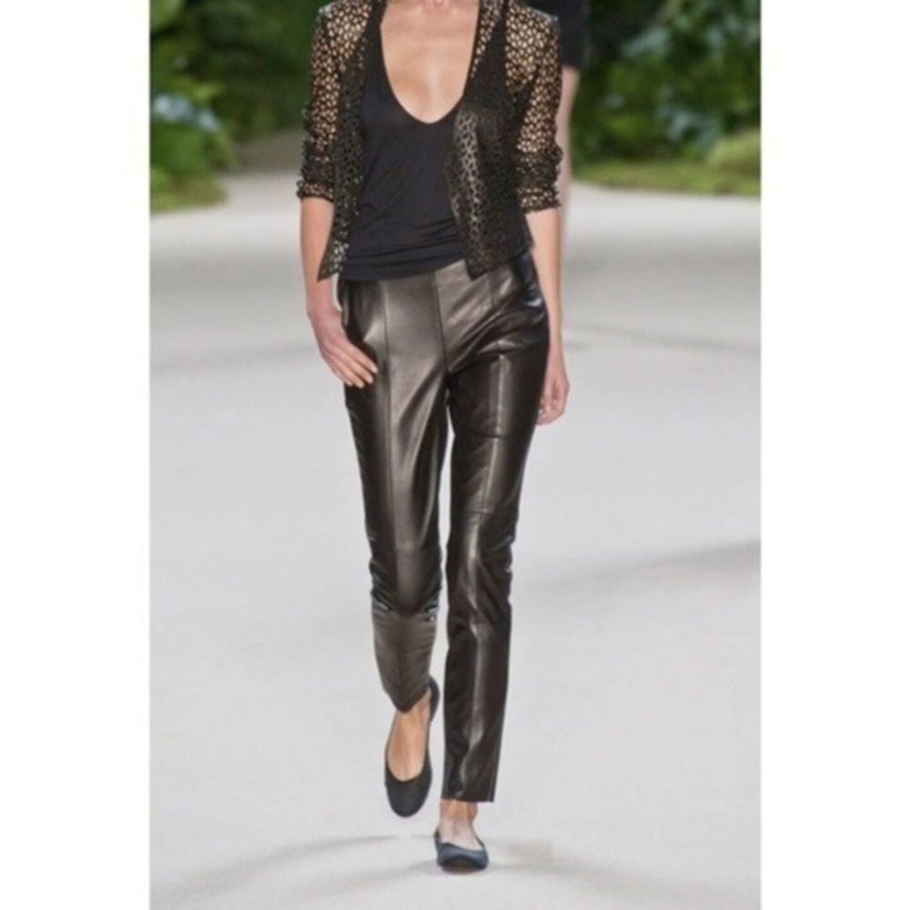 Women LEATHER PANTS Relaxed Fit Black-Lining -No Pockets -Size: 8